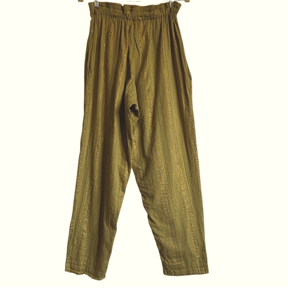 MANOUSH PAPER BAG HIGH WAIST COTTON LUREX THREADED PANTS SIZE 4 - Picture 3 of 14